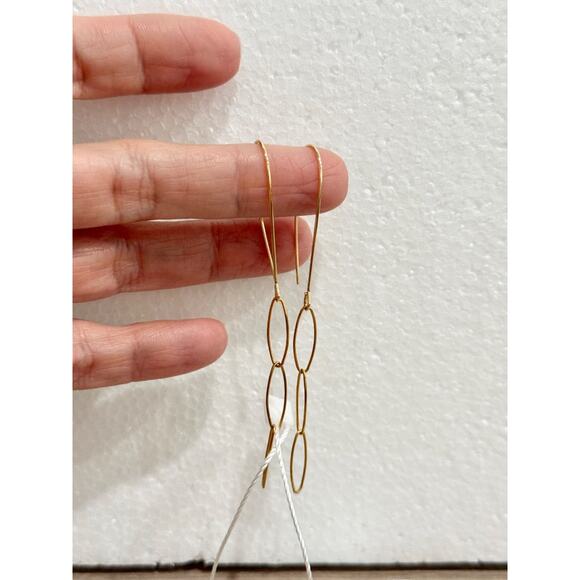 Gold-Tone Elongated Oval Link Dangle/Drop Earrings with Hook Closure - Picture 1 of 3